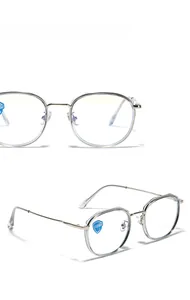 Close-up of silver TR90 round metal frame glasses with UV400 anti-blue light lens
