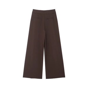Pantaloni a gamba larga a vita alta da donna in marrone scuro con taglio dritto sul retro