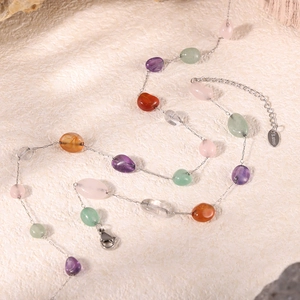 Bohemian colorful natural stone necklace set with irregular beads on stainless steel chain