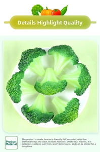 Macro shot of realistic green PVC artificial broccoli models with detailed flower clusters