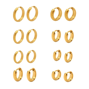 Set of 18K gold plated stainless steel hoop earrings in various sizes for women