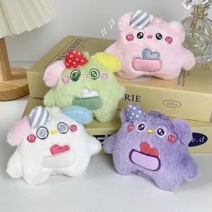 Cute star-shaped plush charms in pink, green, white, and purple for bags and gifts