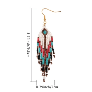 Bohemian beaded tassel earrings with geometric patterns and golden ear hooks