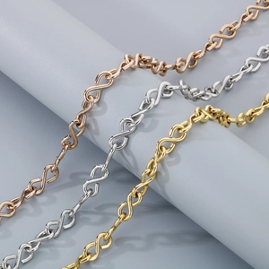 Polished stainless steel infinity link chains in rose gold, silver and gold finishes