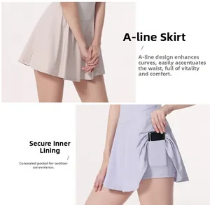 Détail du short de sécurité intégré avec une poche latérale cachée sur cette robe de sport