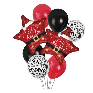 Christmas star foil and latex balloon set with red and black Feliz Navidad theme