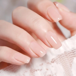 Press On Nails Square Oval Nude Pink Glossy False Nail Tips ABS Plastic Minimalist Sweet Style For Women