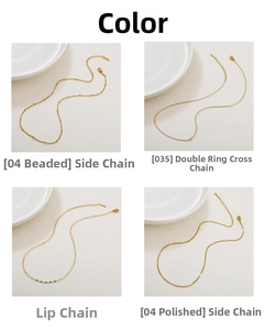 Detailed grid view of four gold-plated titanium steel necklace styles with lobster clasps