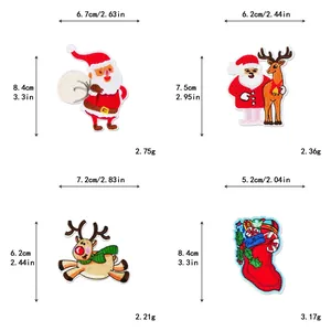 Detailed size guide for Santa Claus, elk, and Christmas stocking embroidery patches