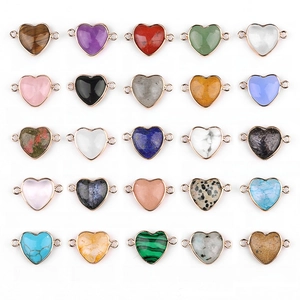 Assorted 15mm natural gemstone heart connectors with gold-plated bezels for DIY jewelry