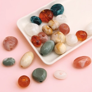 Oval acrylic beads with marble texture in mixed colors for DIY jewelry making