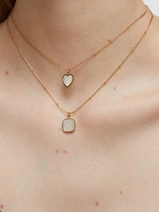 Stainless Steel Mother Of Artificial Pearl Heart Square Pendant Necklace Satellite Bead Chain Light Luxury Elegant For Women