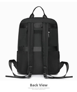 Back view of black travel backpack with luggage strap and anti-theft hidden pocket
