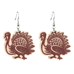 Minimalist wooden turkey earrings with Thanksgiving pumpkin design for women
