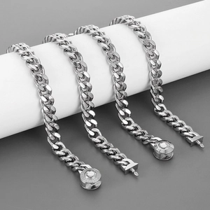 Cuban Link Chain Necklace Stainless Steel With Rhinestone Round Clasp Trendy Hip Hop Streetwear Jewelry For Men Women