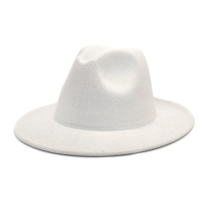Classic white wool felt fedora hat with wide brim for men and women in vintage style