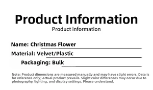 Detailed product specification chart for 25cm artificial poinsettia velvet flowers
