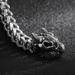 Gothic dragon head stainless steel bracelet for men with matte chain and skull clasp