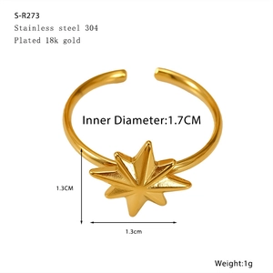 Minimalist 18K gold plated stainless steel open ring with an eight-pointed star design