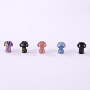 Set of five natural crystal mushroom figurines in various colorful polished gemstones