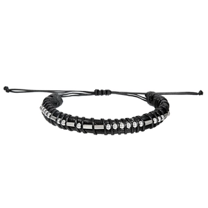Morse code black leather braided bracelet with silver metal beads for couples