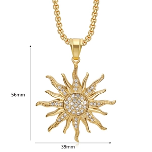 Detailed close-up of hip hop sun flower pendant measuring 56mm by 39mm with cubic zirconia