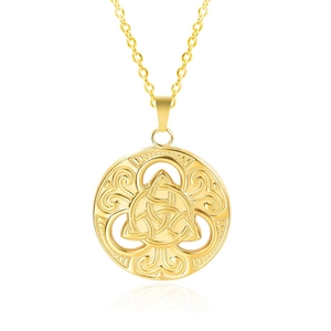 Elegant 18k gold-plated stainless steel witch knot necklace with circular celtic pendant