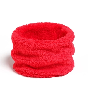 Close-up of soft red coral fleece neck warmer showing plush texture and vibrant color