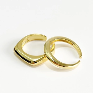 Minimalist 18K gold plated S925 sterling silver open rings in geometric and curved designs