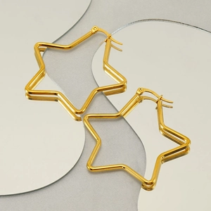 Star Shaped Hoop Earrings Stainless Steel 18K Gold Plated Minimalist Hollow Pentagram Jewelry For Women