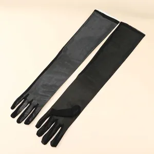Extra long 55cm black stretch mesh gloves for women thin breathable formal gown style