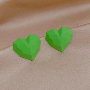 Faceted Heart Stud Earrings Alloy With 925 Sterling Silver Earring Post Matte Candy Color Geometric Jewelry