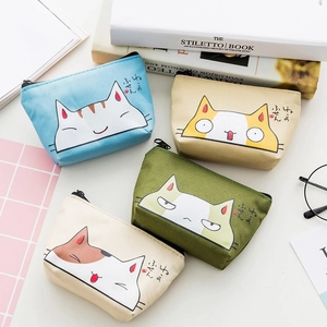 Cartoon Cat Face Coin Purse Canvas Zipper Mini Wallet Portable Small Storage Pouch For Keys Cards Japanese Style