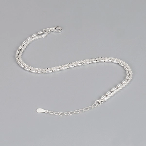 Double Layer 925 Sterling Silver Bracelet For Women Gypsophila Rice Bead Layered Minimalist Korean Style Adjustable
