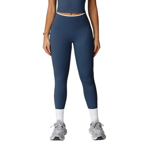 Damen Yoga-Leggings in Stahlblau mit hohem Bund, Kontrastdetails und schmaler Passform