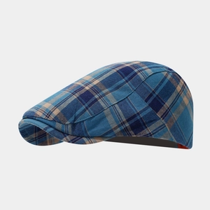 Classic British blue plaid duckbill cap in vintage checkered pattern for men and women