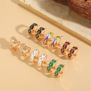 French Vintage Heart Hoop Earrings For Women Copper 14K Gold Plated Enamel Drip Oil Leopard Animal Print Elegant Jewelry