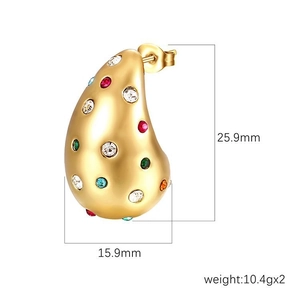18K gold plated teardrop earrings with colored crystals and dimensions 25.9mm x 15.9mm