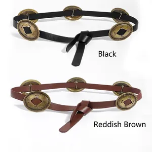 Retro PU leather skinny belts in black and reddish brown with vintage brass buckles