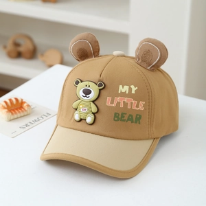 Niedliche Kinder-Baseballkappe in Khaki mit Bärenohren und Cartoon-Design
