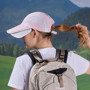 Pink quick-dry sun hat with retractable side lenses and breathable mesh for outdoors