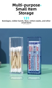 Macro detail of portable clear plastic organizers for cotton swabs and bandages