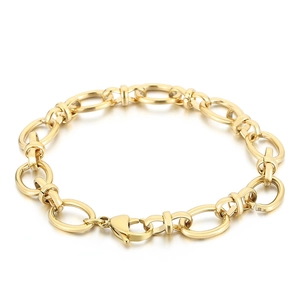 Minimalistisches Gliederkettenarmband aus goldfarbenem Titanstahl mit hohlen Ovalen