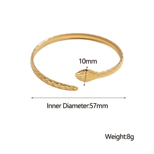 Detail view of gold snake bangle dimensions with 57mm inner diameter and 10mm width