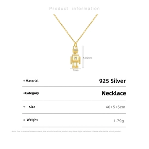 Detail specifications of 925 silver robot pendant necklace with cz stones dimensions