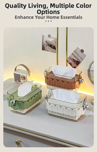 Creative wave-patterned tissue boxes in green, brown, and white with silver handles