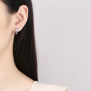 Elegant 925 sterling silver heart-shaped hoop earrings with sparkling crystal accents