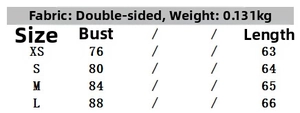 Size chart for halter backless satin top showing fabric weight and measurements