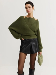 Women Ribbed Knit Halter Neck Top And Cross Wrap Shrug Pullover Slim Fit Casual Autumn Winter Knitwear