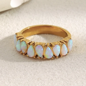 Luxurious 18K gold plated stainless steel ring with pear-cut opal stones